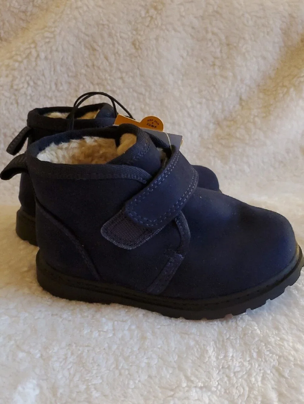 Cat & Jack Navy Magnus Toddler Boots Faux Sherpa Lined Hook & Loop Size 6 NWT